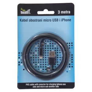 MeanIT USB kabl sa micro USB i iPhone priključkom, 3 met - KABEL MICROUSB / iPHONE