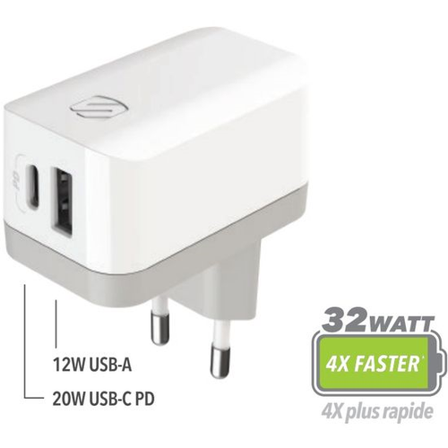 SCOSCHE, PowerVolt PD32, dual port zidni punjač, 20W USB-C + 12W USB-A slika 3