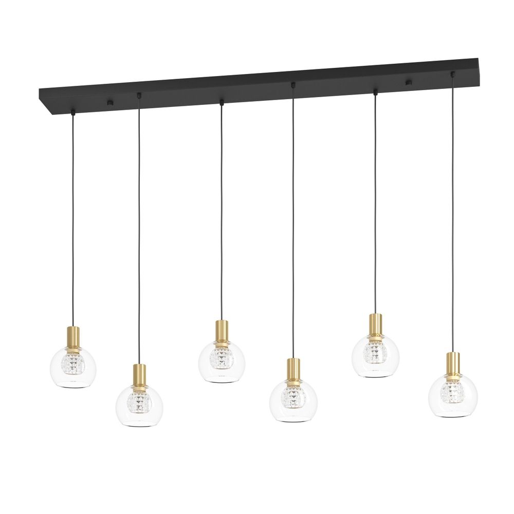 TERQUE LED viseći luster 6x5,4W 3000K 3060 lm – crna / brušeni mesing / prozirno staklo slika 1
