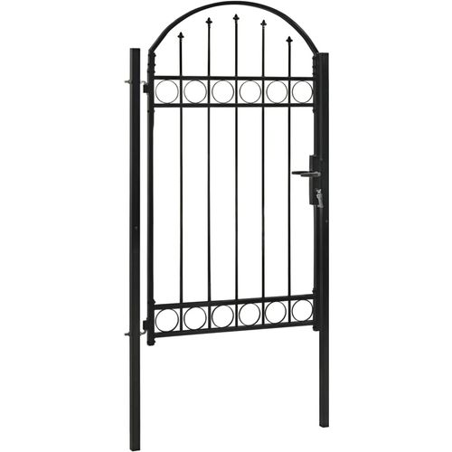 Vrata za ogradu s lučnim vrhom čelična 100 x 175 cm crna slika 16