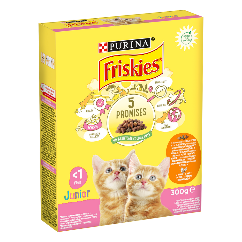 Friskies®Junior, ukusna kombinacija piletine i puretine, s mlijekom i s povrćem, 300 g slika 1