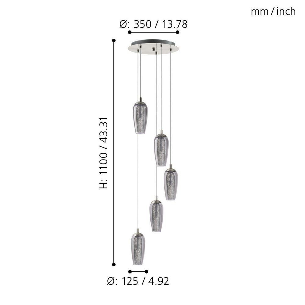Eglo Farsala visilica/5, led, g9, 5x3w, 5x360lm, nikl-mat/staklo sivo  slika 4