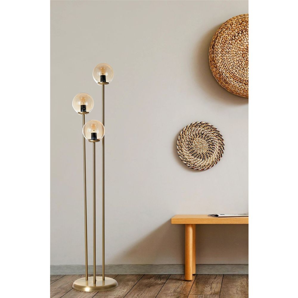 Judy 3 Lü Eskitme Bal Camlı Lambader Amber Floor Lamp slika 2