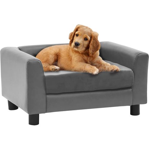 Sofa za pse siva 60 x 43 x 30 cm od pliša i umjetne kože slika 16