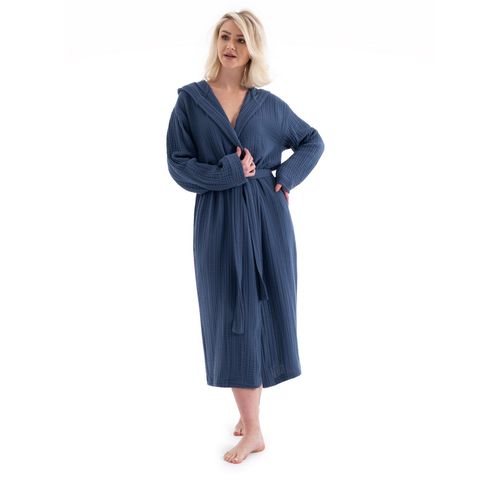 Muslin - Navy Blue Navy Blue Unisex Bathrobe slika 1