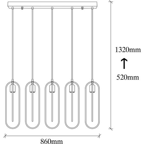 Opviq Visilica CERCO  2061crno- zlatna, metal, 86 x 8 cm, visina 132cm, dimenzija sjenila 32 x 14 cm, podesiva visina, duljina kabla 90 cm, 5 X E27 40 W, Cerco - 2061 slika 3