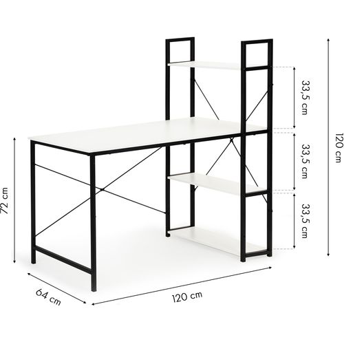 Metalni radni stol u LOFT stilu s 3 polica bijeli slika 5