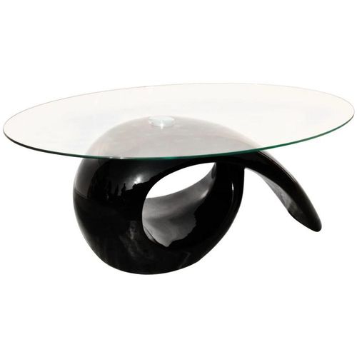 Stolić za Kavu s Ovalnom Staklenom Pločom Visokog Sjaja Crni slika 4