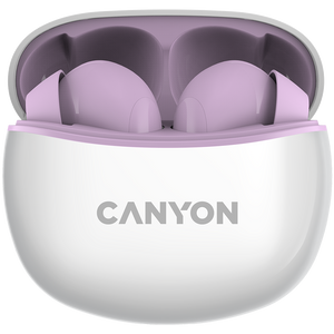 Canyon TWS-5 Bluetooth headset, with microphone, BT V5.3 JL 6983D4, Frequence Response:20Hz-20kHz, battery EarBud 40mAh*2+Charging Case 500mAh, type-C cable length 0.24m, size: 58.5*52.91*25.5mm, 0.036kg, Purple