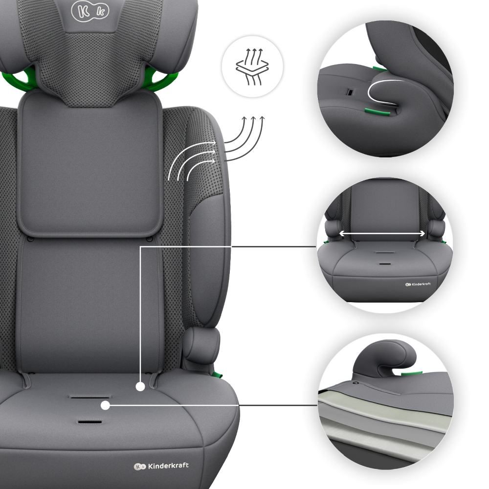 Kinderkraft autosjedalica Comfort Up 2 plus i-Size 9-36 kg (76-150 cm) bez Isofix-a, Grey slika 14