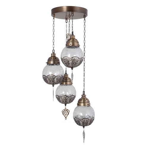 Neptün 4Lü Sarkıt Tepsili Eskitme Catlak Camlı Gold Chandelier slika 1