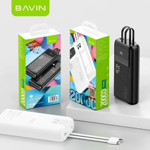 Bavin Power bank 20000mAh 22,5W Type C & Ligtning kabl crna slika 4