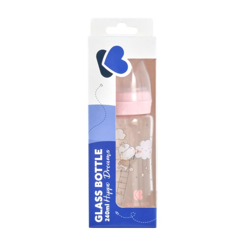 Kikka Boo Staklena flašica Hippo Dreams 240ml 3m+ Pink slika 3