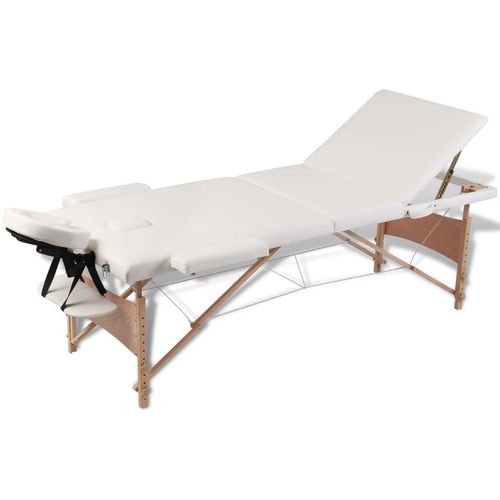 Sklopivi stol za masažu s drvenim okvirom trodijelni krem bijeli slika 37