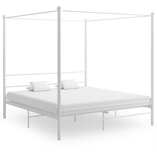 Okvir za krevet s nadstrešnicom bijeli metalni 200 x 200 cm slika 1