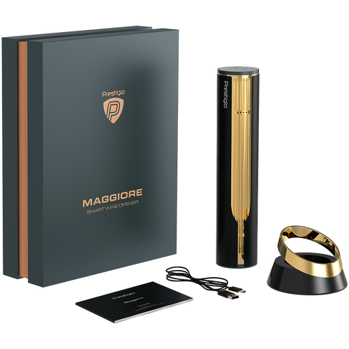 Prestigio Maggiore, smart wine opener, 100% automatic, opens up to 70 bottles without recharging, foil cutter included, premium design, 480mAh battery, Dimensions D 48*H228mm, black + gold color. slika 13