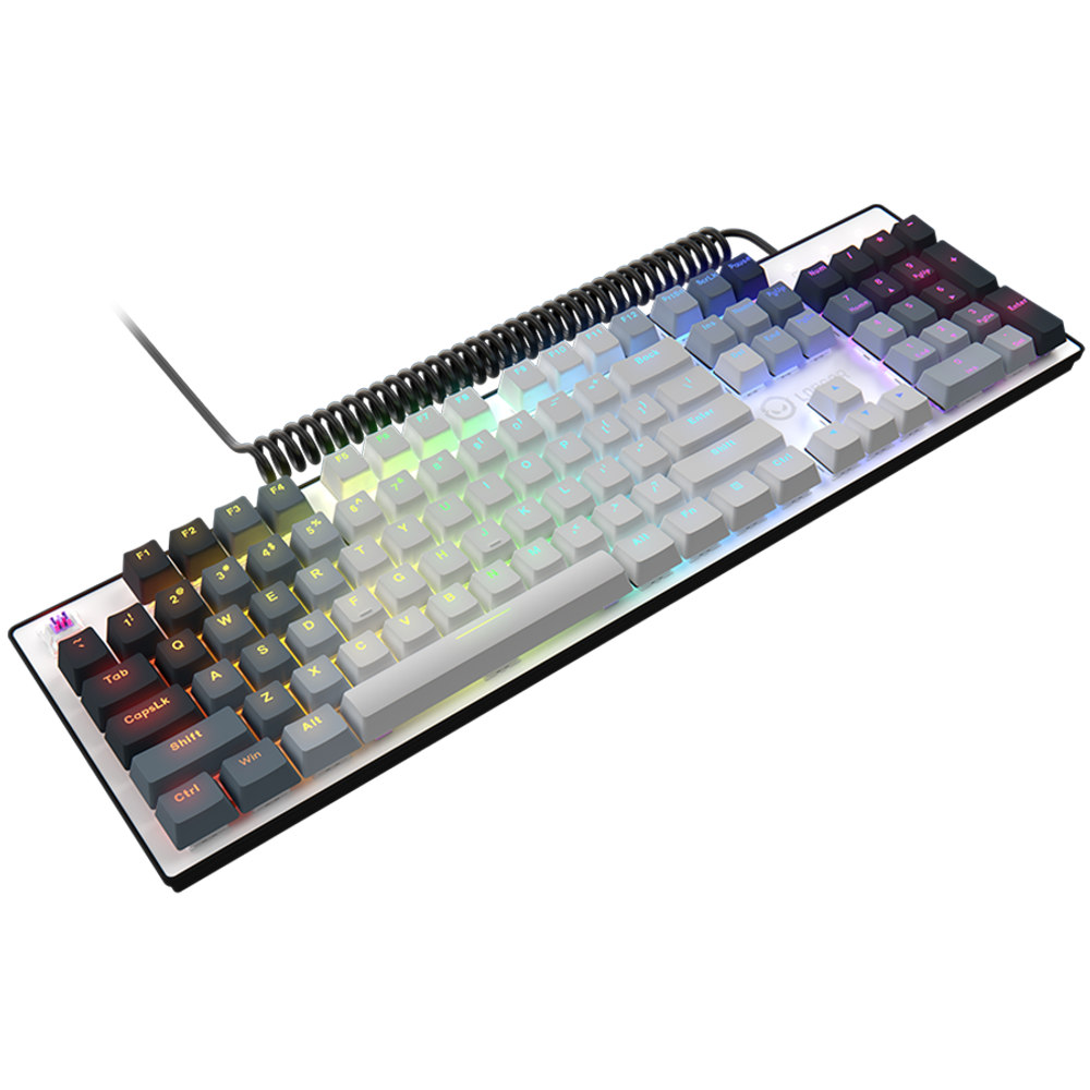 LORGAR Azar 514, Mehanička igračka tastatura, RGB pozadinsko osvjetljenje, 1680000 varijacija boja, 18 režima, broj tastera: 104, 50M klikova, linearni Dream prekidači, kabl do 3.4m, ABS plastika + metal, magnetski poklopac, 450*136*39mm, 1.17kg, bijela, EN raspored slika 4
