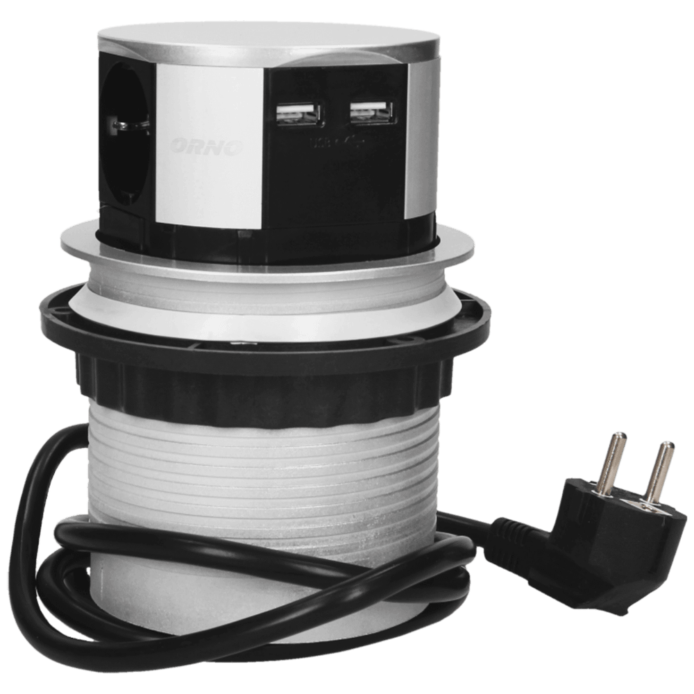 Orno Produžni kabel sa 3 x Schuko utičnice + 2 x USB, ugradbena - OR-AE-1342(GS) slika 1