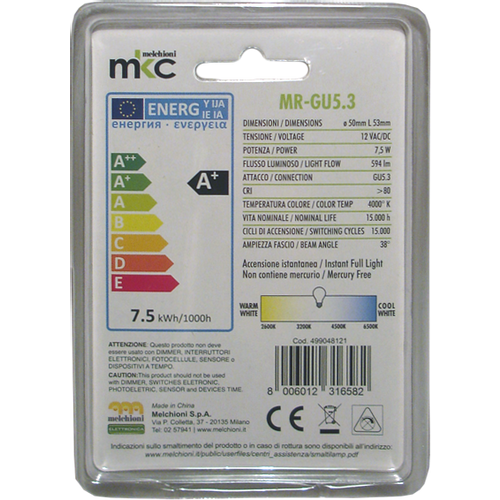 MKC Sijalica, LED 7.5W, 4000K,12V DC, prirodno bijela svjetlost - LED MR1638 GU5.3/7.5W-N slika 3