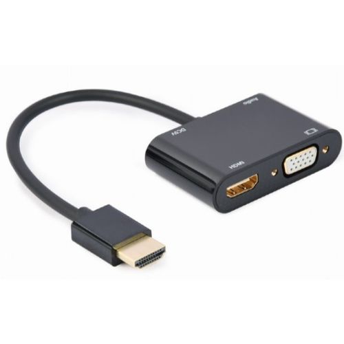 A-HDMIM-HDMIFVGAF-01 Gembird HDMI male to HDMI female + VGA female + audio adapter cable, black slika 1