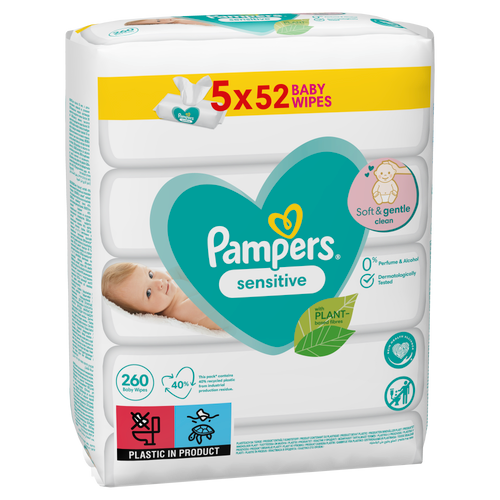 Pampers vlažne maramice Sensitive 5x52 komada slika 3