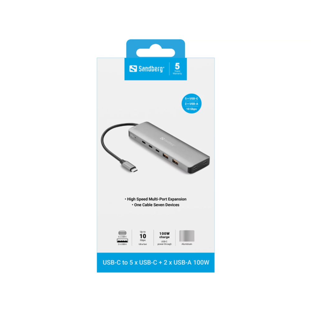 Sandberg USB-C to 5xUSB-C + 2xUSB-A 100W priklopna postaja slika 5