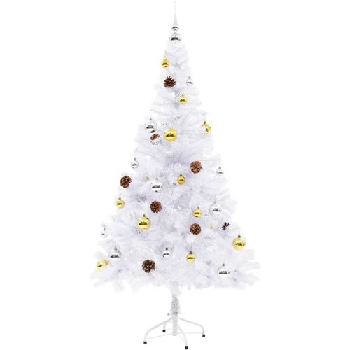 Umjetno božićno drvce s kuglicama i LED svjetlima bijelo 150 cm slika 7