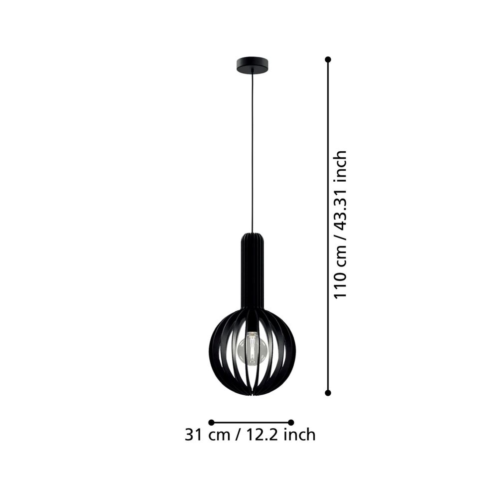 Eglo visilica 'Velasco' - crna drvena lampa sa E27 utičnicom, promjer 310 mm slika 4