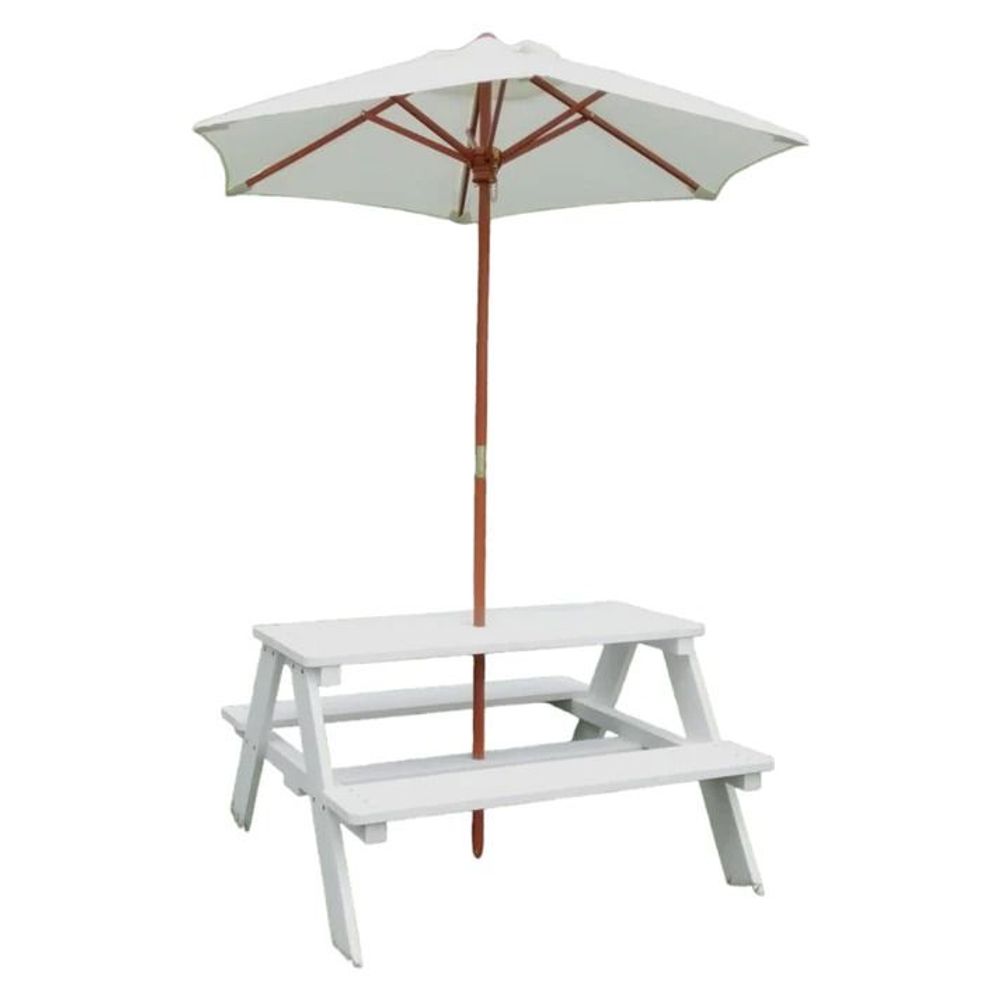 Kinder Home Drveni mini piknik sto sa klupama i suncobranom slika 2