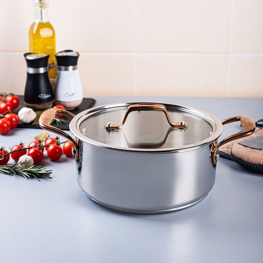 Metalac šerpa plitka inox 20 cm / 2.8 l sa staklenim poklopcem Venera slika 3