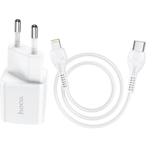 HOCO putni punjač Type C + kabel za iPhone Lightning 8-pin Power Delivery 20W Starter N10 bijeli slika 6
