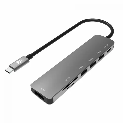 Celly USB-C Hub 3XUSB-A, 1xUSB-C, 1xHDMI, 1xSD, 1xTF port siva slika 1