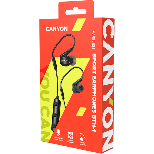 CANYON BTH-1 Bluetooth sport earphones with microphone, cable length 0.3m, 18*25*22mm, 0.028kg, Black slika 3