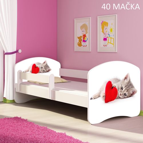Dječji krevet ACMA s motivom, bočna bijela 180x80 cm 40-macka slika 1