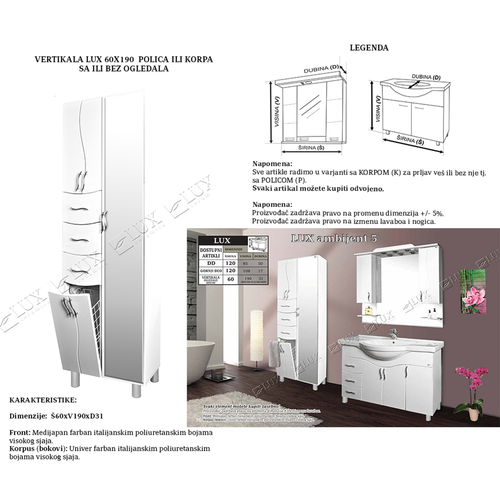 Ceramica Lux Vertikala dupla  60  x  190 ogledalo + korpa slika 2