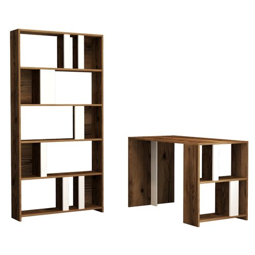 Woody Fashion Studijski stol i policu za knjige, Lima - Walnut, White slika 2