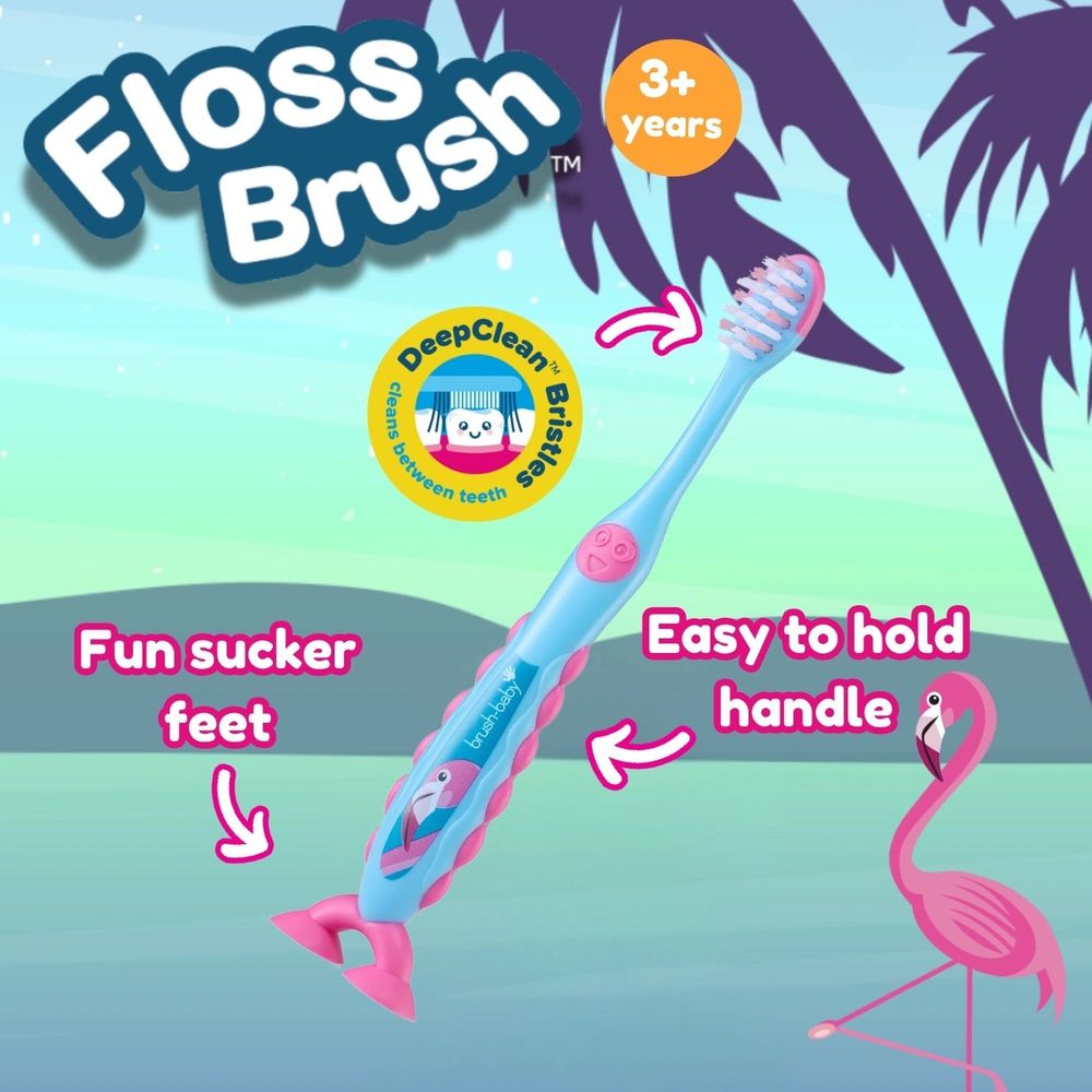 Brush-Baby Dječija četkica za zube FlossBrush 3-6 godina - Flamingo, 2kom slika 3