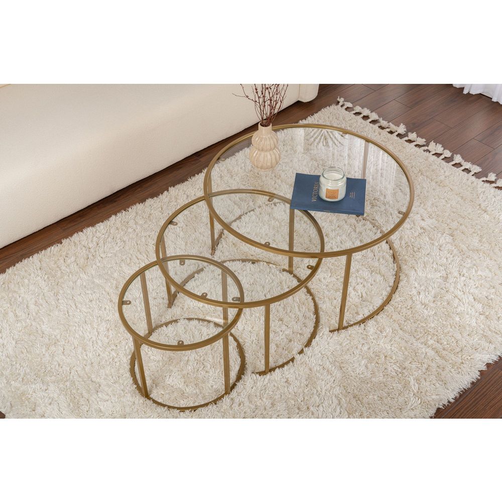Set staklenih stolova "Aurum - 80, 60, 42"  -  u zlatnoj i transparentnoj boji slika 4