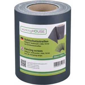 WorkingHouse PVC folija za ograde, 35m x 19cm, 26 zakački, 450 g/m2, antracit