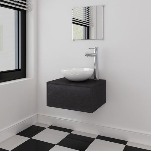 4-dijelni set kupaonskog namještaja s umivaonikom i slavinom crni slika 55