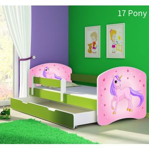 Dječji krevet ACMA s motivom, bočna zelena + ladica 140x70 cm 17-pony