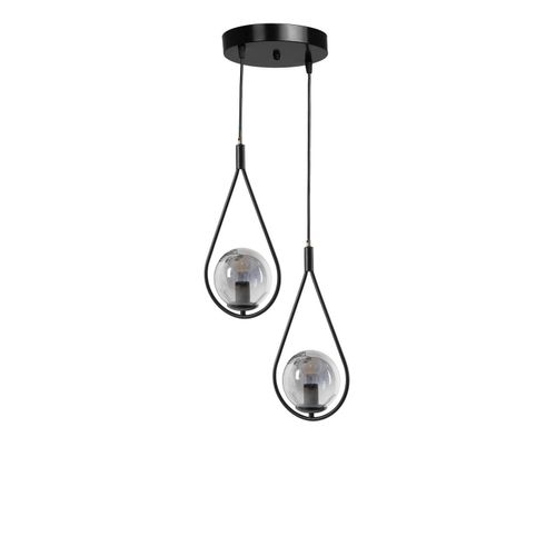 Damla 2 Li Tepsili Füme Camlı Siyah Sarkıt Black Chandelier slika 2