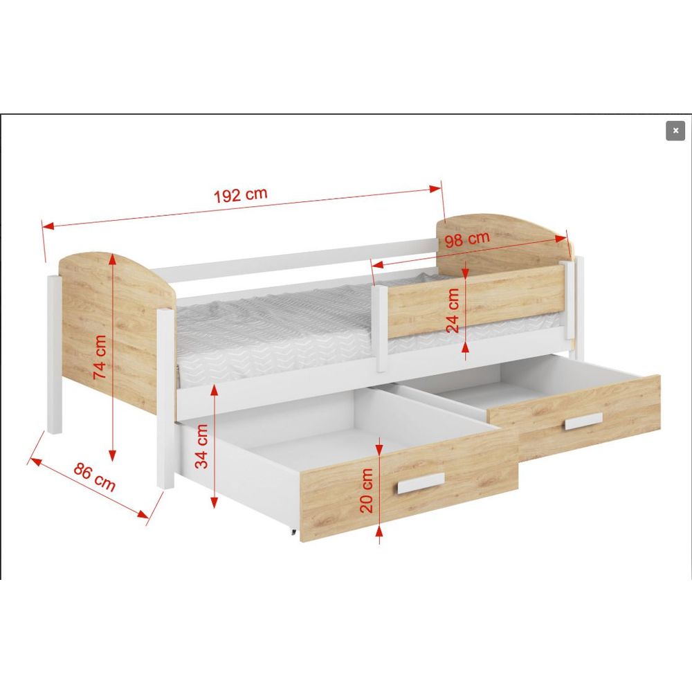 Drveni dječiji krevet Kelly sa ladicama, Svijetlo drvo/Bijeli - 180x80 cm slika 2