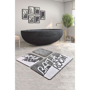 Bathroom - Grey GreyWhite Acrylic Bathmat Set (3 Pieces)