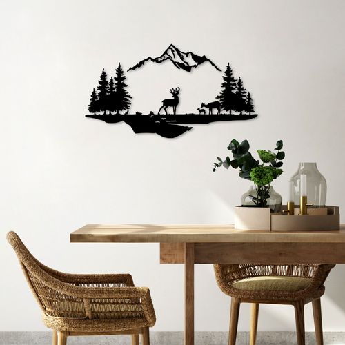 Deer And Landscape - 1 Black Decorative Metal Wall Accessory slika 3