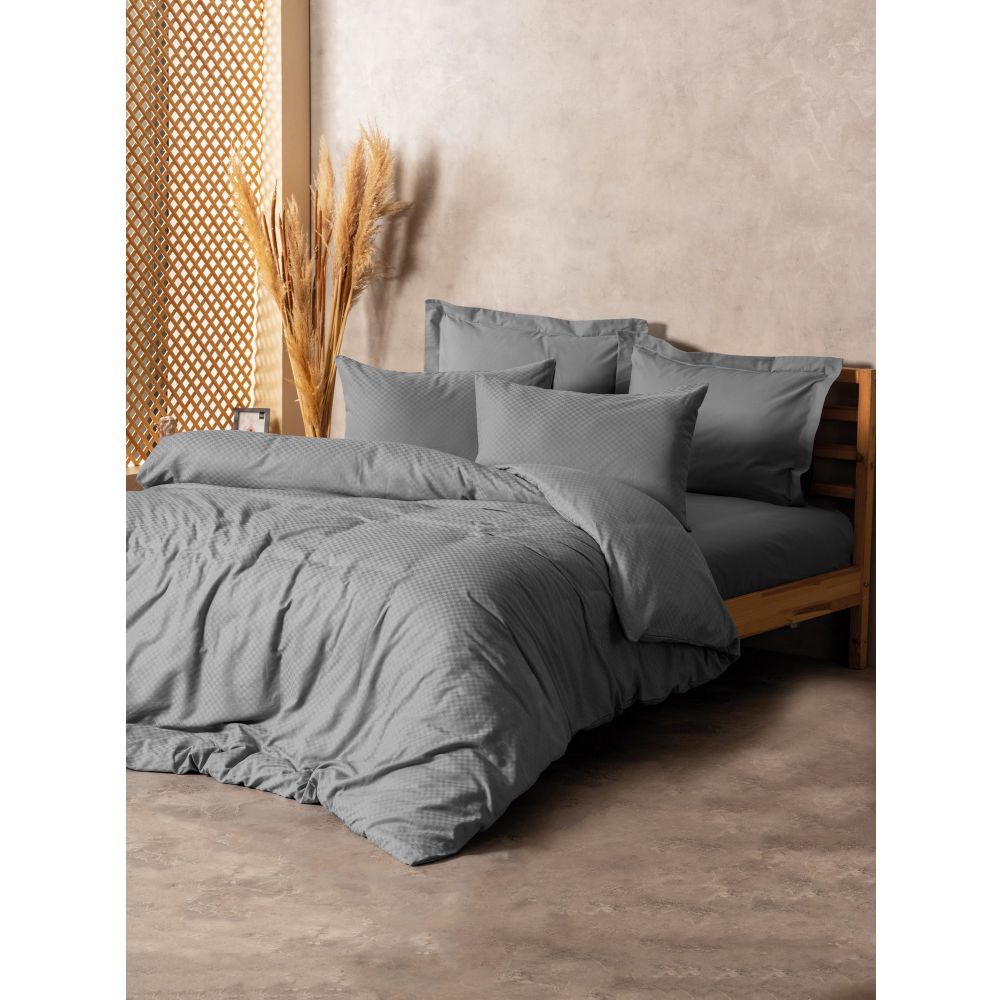 Plaid - Grey Grey Ranforce King Quilt Cover Set (FR) slika 1