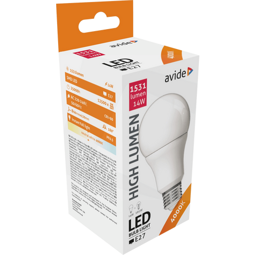 Avide Sijalica, LED 14W, E27, 4000K, 230V AC, bijela svjetlost - Globe A60 14W E27 slika 2