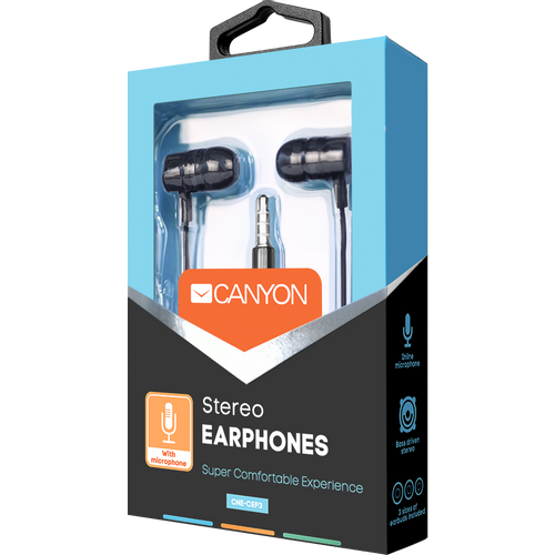 CANYON Stereo earphones with microphone, 1.2M, dark gray slika 3