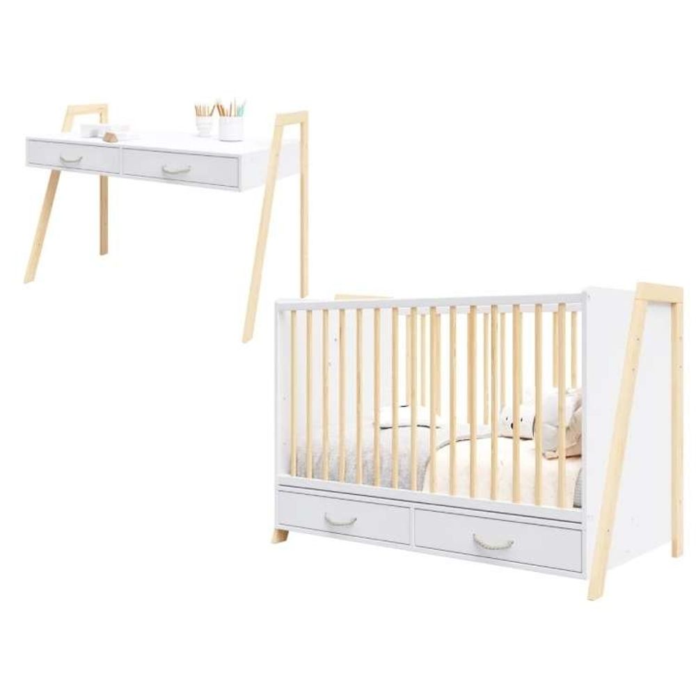 Lettino Krevetac sa ladicama Luna 2U1, White/Nature slika 2
