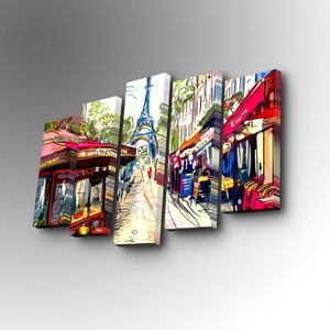 5PUC-143 Multicolor Decorative Canvas Painting (5 Pieces)